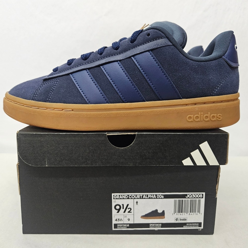 Adidas Grand Court Alpha 00s Sneakers JQ3008 Blue Suede Gum Sole Men Size 9.5